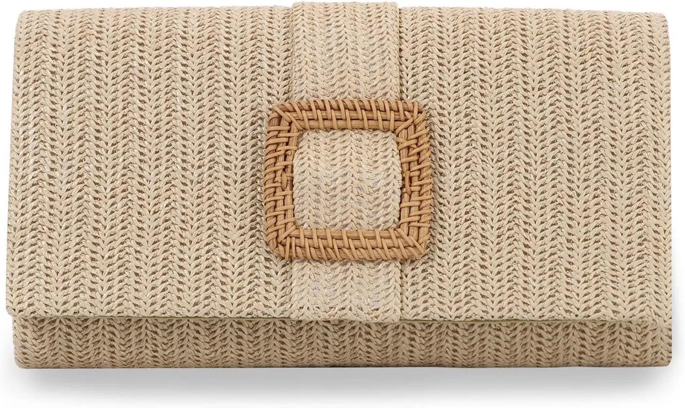 Emprier Straw Clutch Purses for Women Summer Beach Bag Raffia Crossbody Purse Woven Envelope Handbag