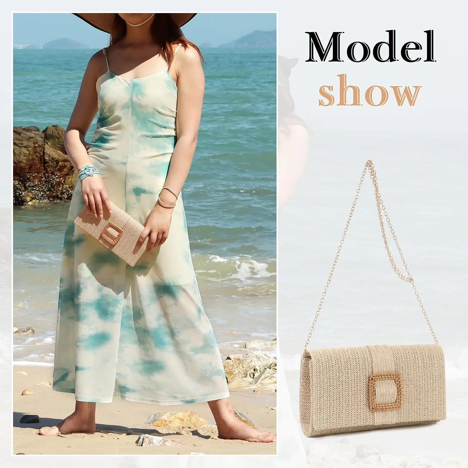 Emprier Straw Clutch Purses for Women Summer Beach Bag Raffia Crossbody Purse Woven Envelope Handbag