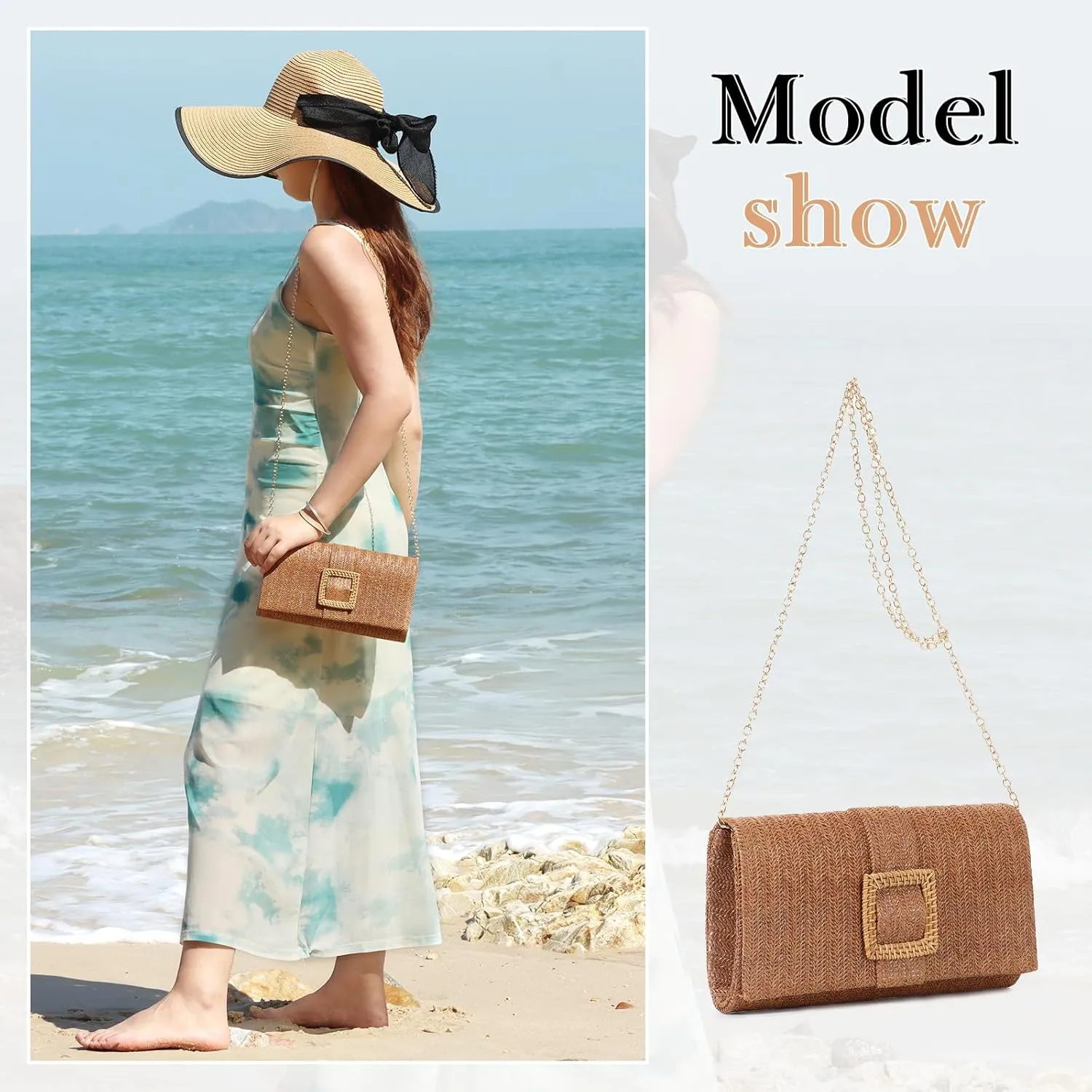 Emprier Straw Clutch Purses for Women Summer Beach Bag Raffia Crossbody Purse Woven Envelope Handbag