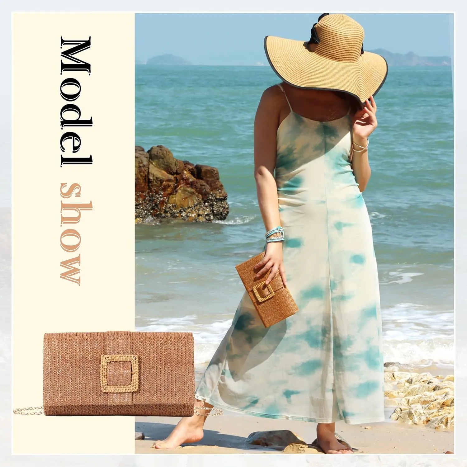 Emprier Straw Clutch Purses for Women Summer Beach Bag Raffia Crossbody Purse Woven Envelope Handbag