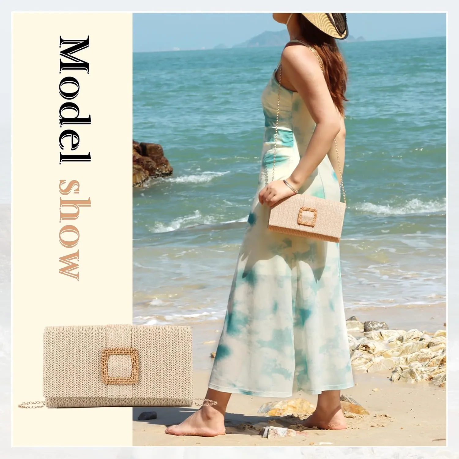 Emprier Straw Clutch Purses for Women Summer Beach Bag Raffia Crossbody Purse Woven Envelope Handbag