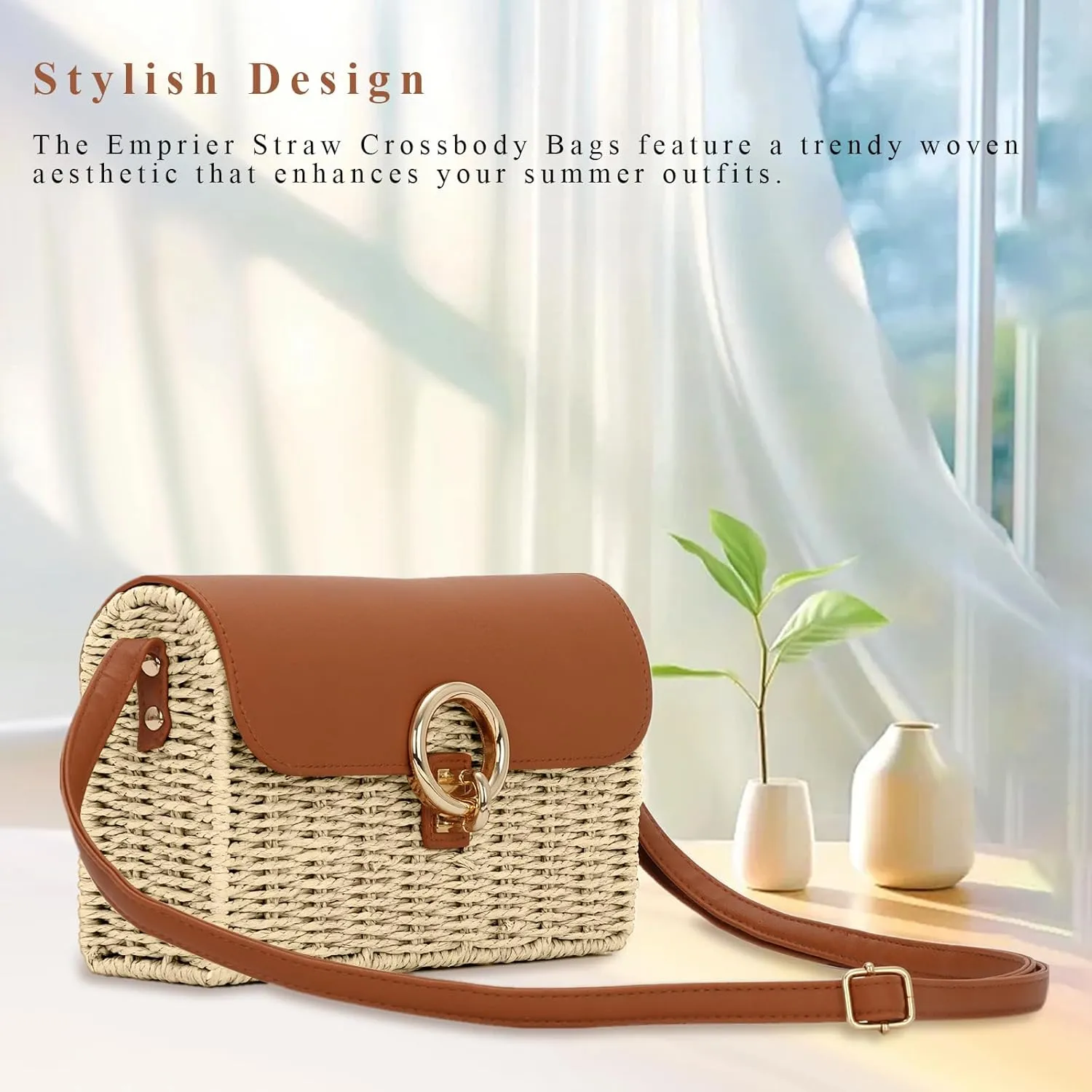Emprier Straw Crossbody Bags for women Trendy Rattan Wicker Purses Summer Woven Purse Vacation Handbags