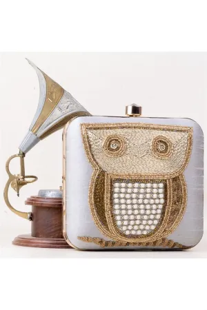 Engaging Grey Color Embroidered Art Silk Clutch Purses