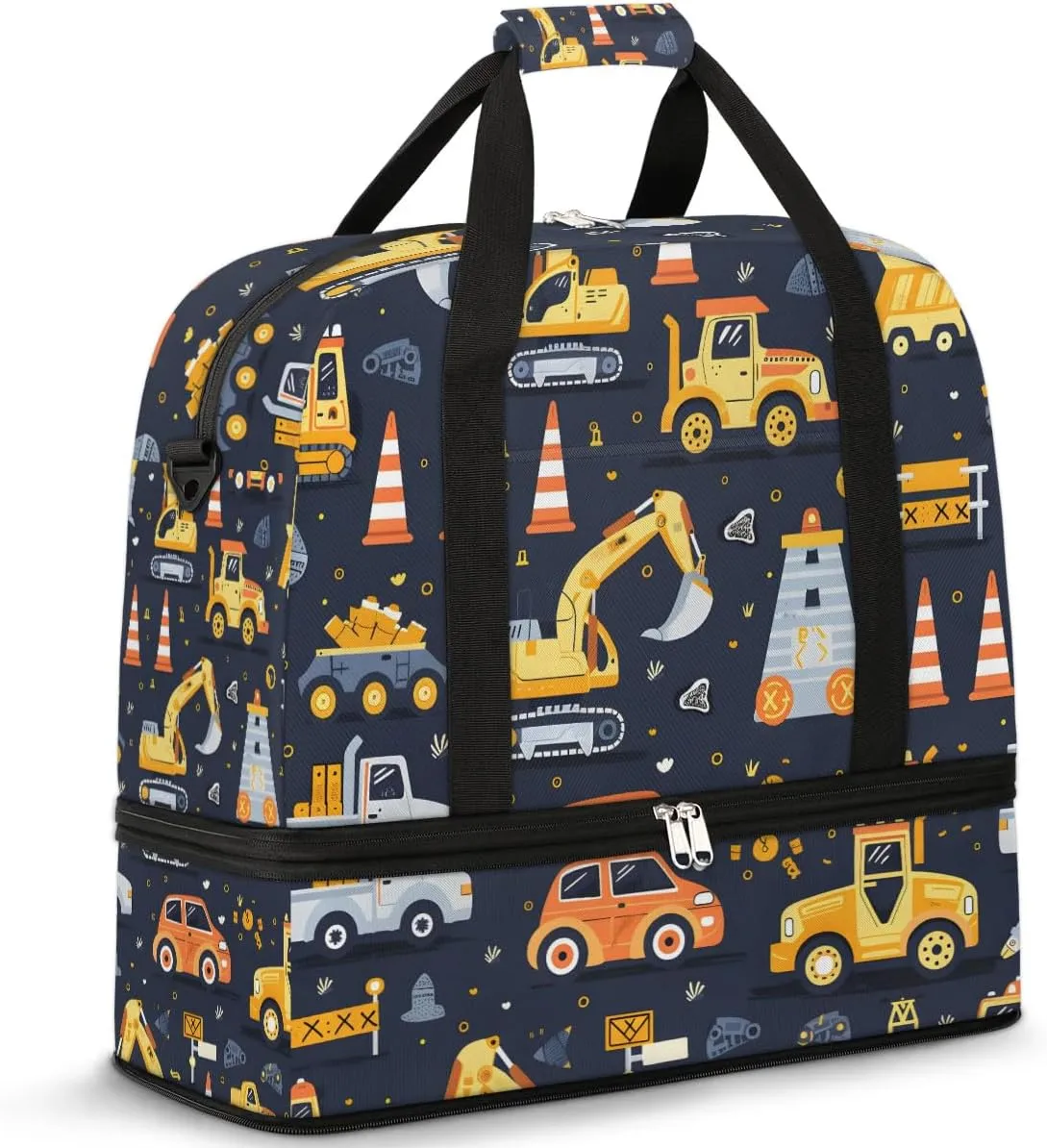 Engineering Vehicle Paint Travel Duffel Bag for Women Men Weekender Overnight Bag with Shoe Compartment Foldable Sports Gym Luggage Bag