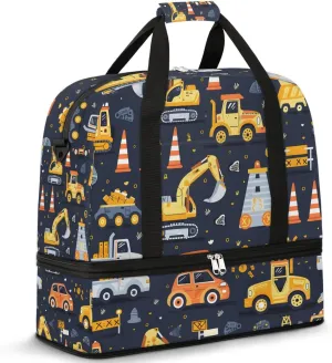 Engineering Vehicle Paint Travel Duffel Bag for Women Men Weekender Overnight Bag with Shoe Compartment Foldable Sports Gym Luggage Bag