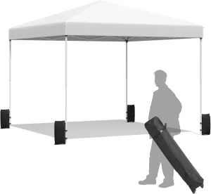 EROMMY 10x10 Pop Up Tent, Easy to Set Up Outdoor Canopy, Portable Gazebo for Events, Parties, Camping with Wheeled Bag, 4 Sand Bags, 4 Ropes and 8 Spikes(White)
