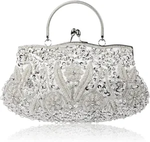 Evening Clutch Bag for Women Vintage Beaded Sequin Handbag Bridal Wedding Purse