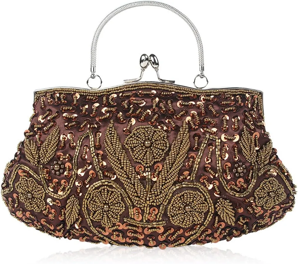 Evening Clutch Bag for Women Vintage Beaded Sequin Handbag Bridal Wedding Purse