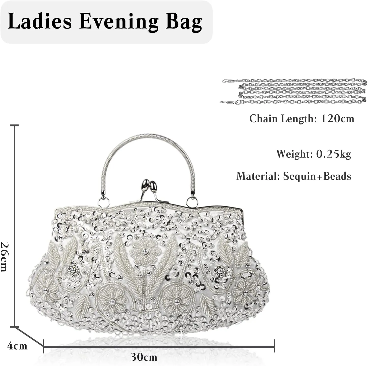 Evening Clutch Bag for Women Vintage Beaded Sequin Handbag Bridal Wedding Purse