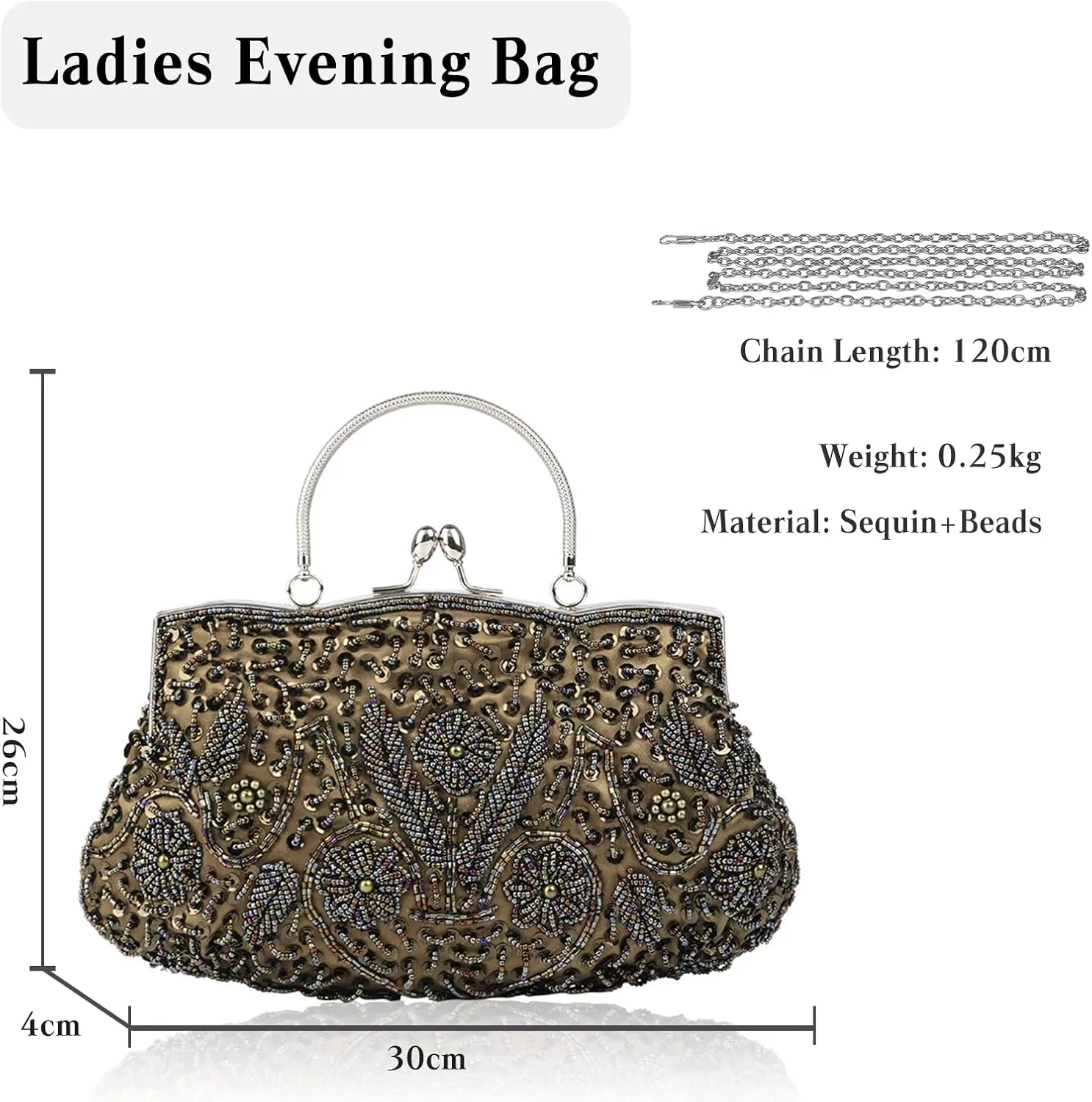 Evening Clutch Bag for Women Vintage Beaded Sequin Handbag Bridal Wedding Purse