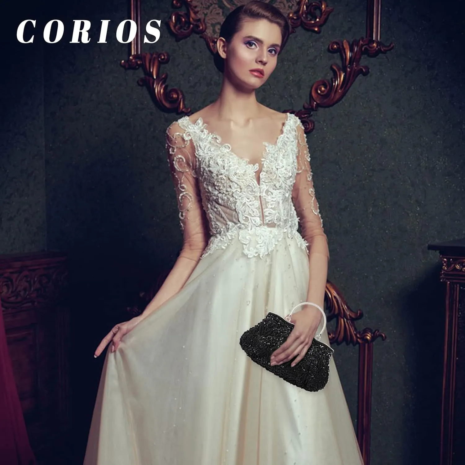Evening Clutch Bag for Women Vintage Beaded Sequin Handbag Bridal Wedding Purse