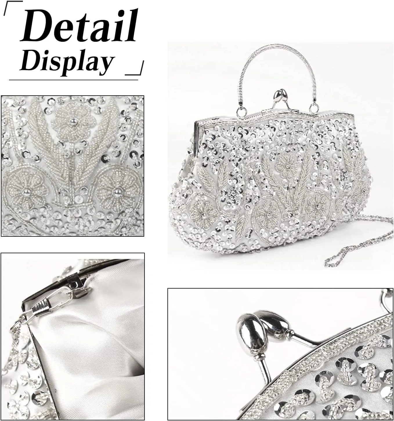 Evening Clutch Bag for Women Vintage Beaded Sequin Handbag Bridal Wedding Purse
