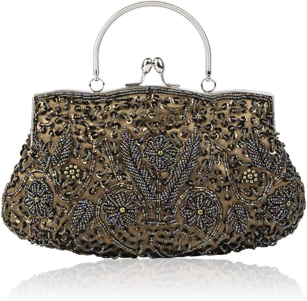 Evening Clutch Bag for Women Vintage Beaded Sequin Handbag Bridal Wedding Purse