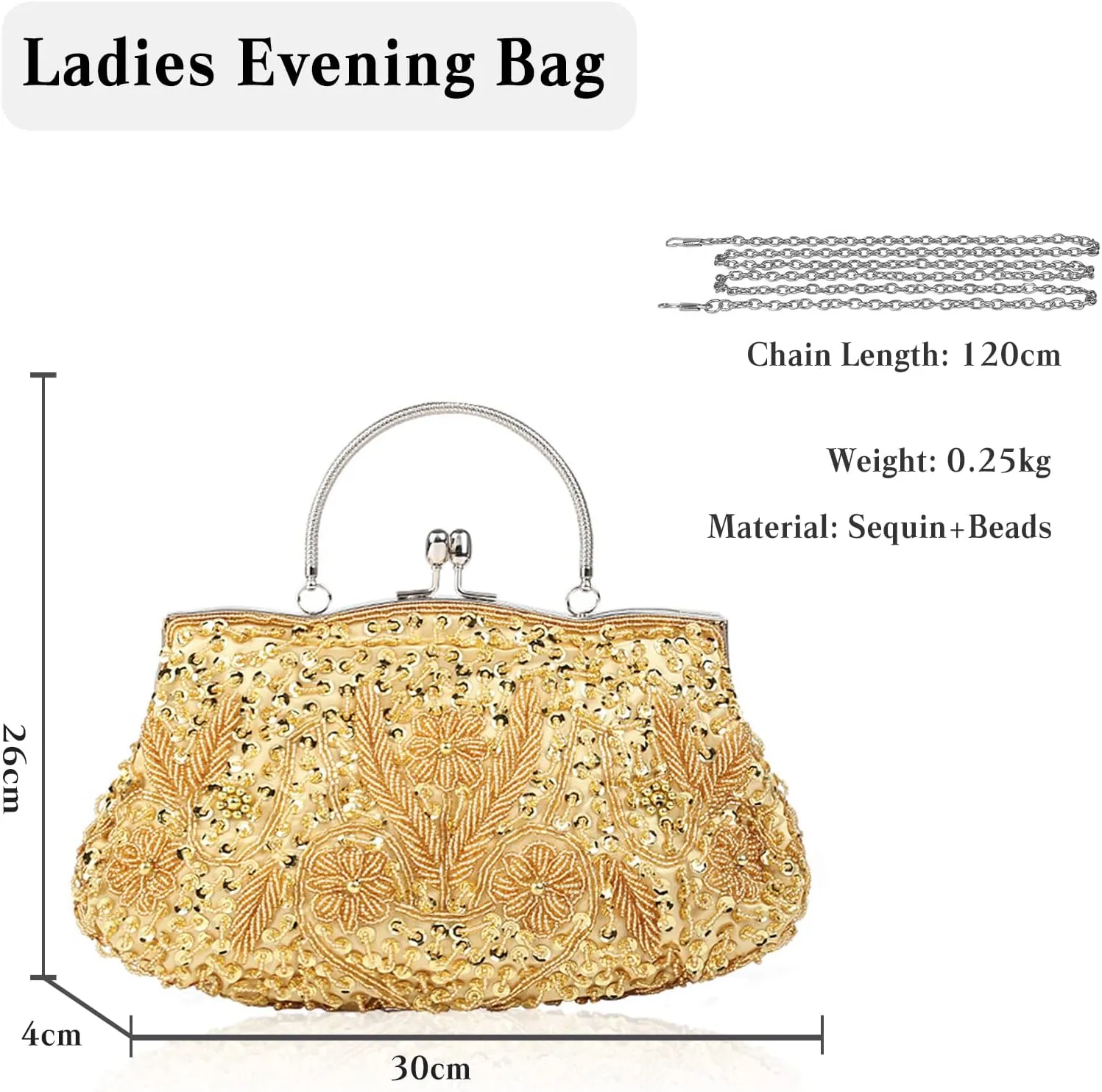 Evening Clutch Bag for Women Vintage Beaded Sequin Handbag Bridal Wedding Purse