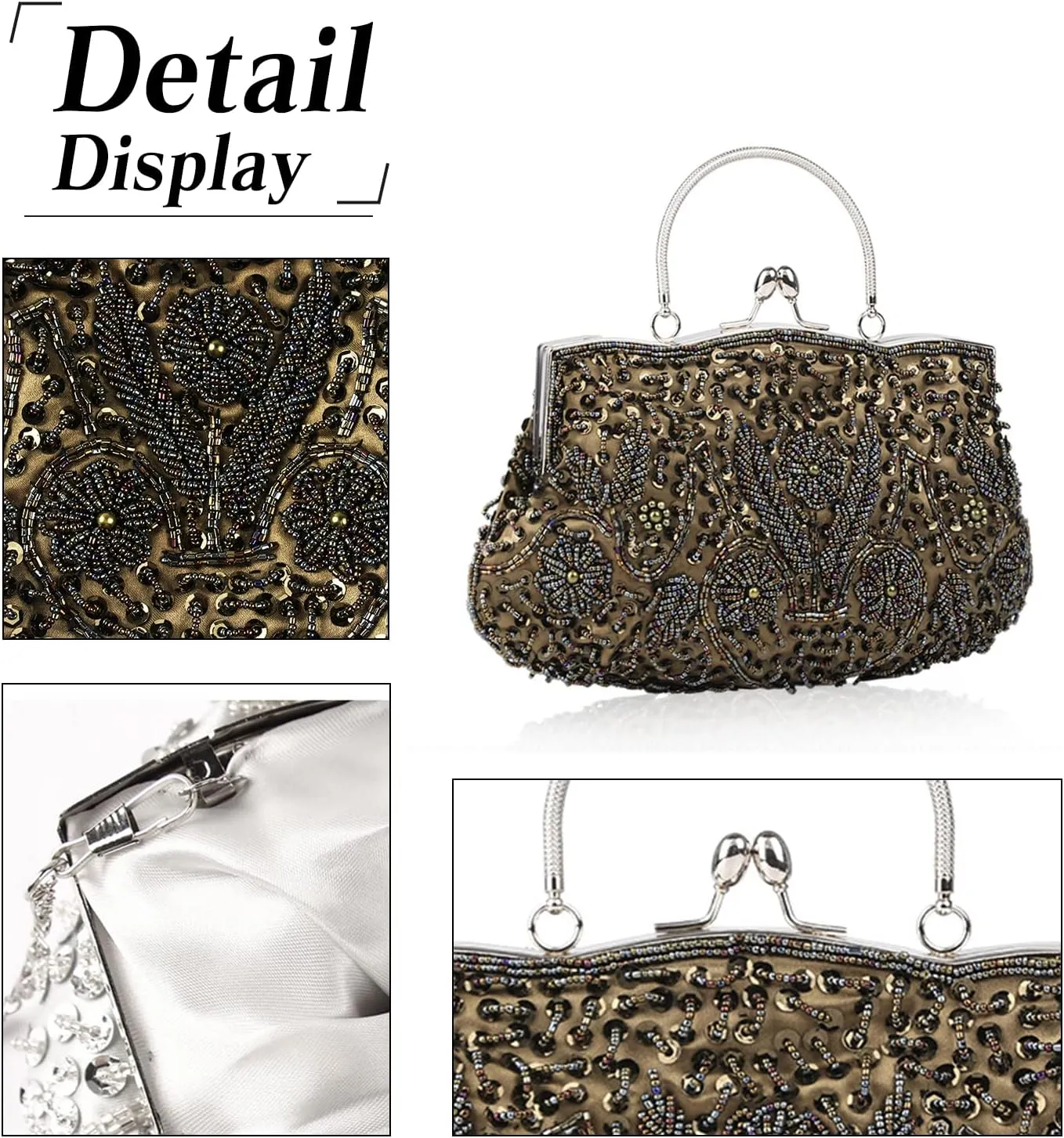 Evening Clutch Bag for Women Vintage Beaded Sequin Handbag Bridal Wedding Purse
