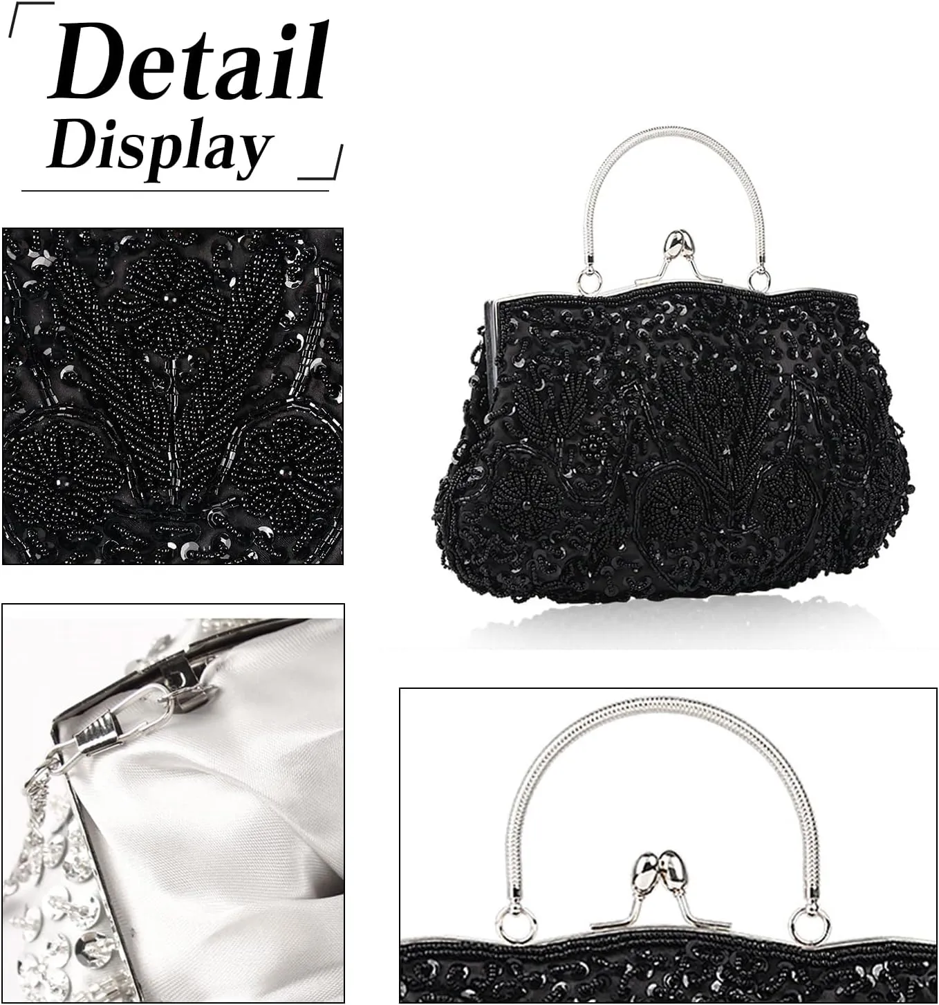 Evening Clutch Bag for Women Vintage Beaded Sequin Handbag Bridal Wedding Purse