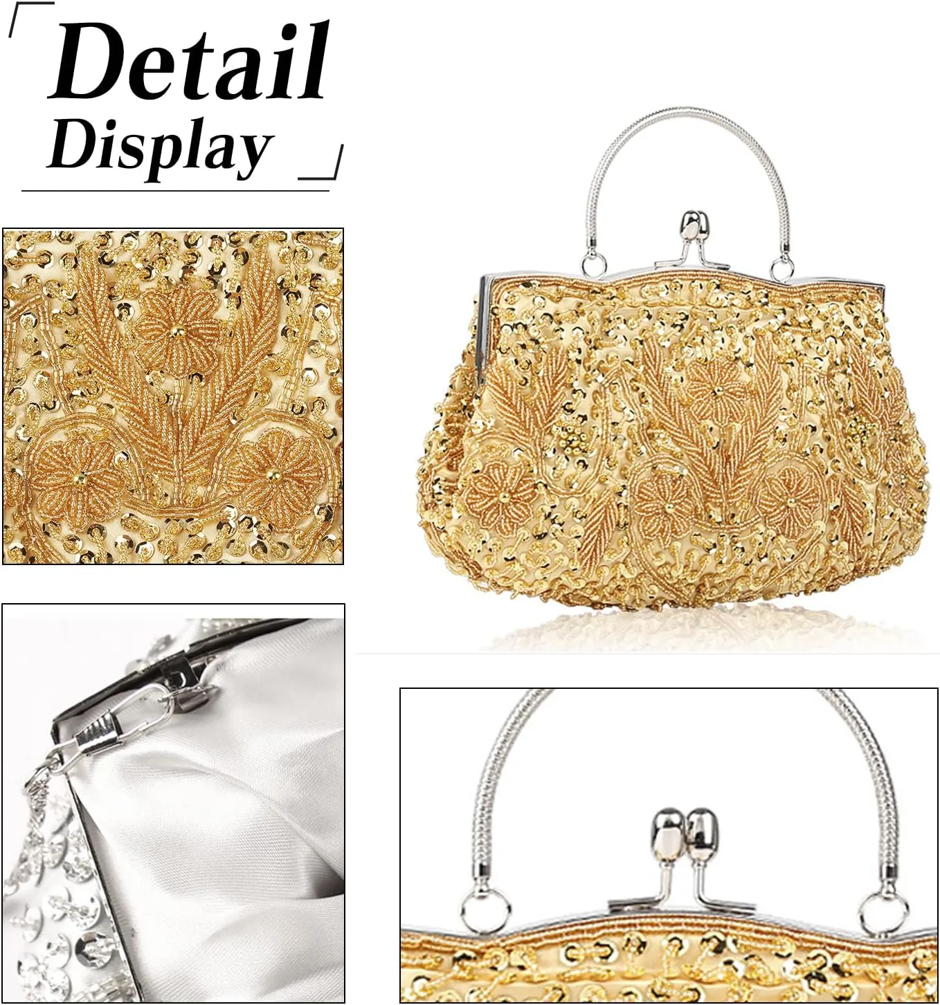 Evening Clutch Bag for Women Vintage Beaded Sequin Handbag Bridal Wedding Purse