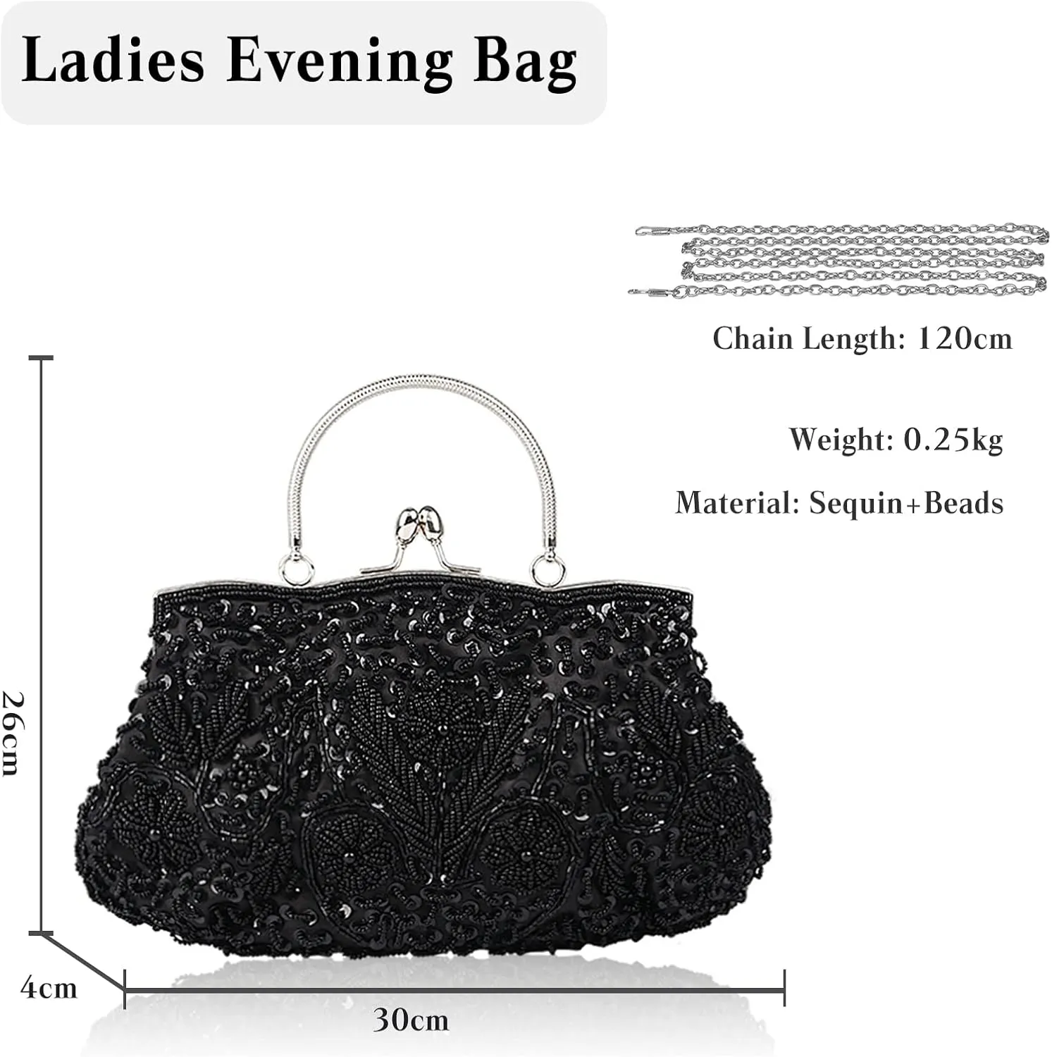 Evening Clutch Bag for Women Vintage Beaded Sequin Handbag Bridal Wedding Purse