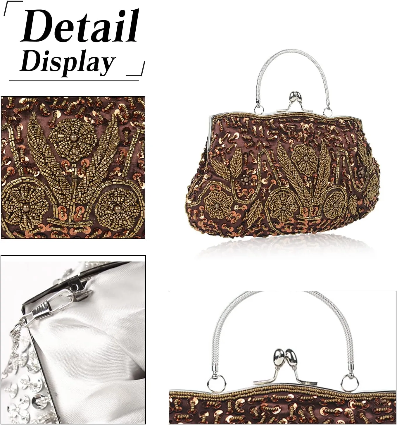 Evening Clutch Bag for Women Vintage Beaded Sequin Handbag Bridal Wedding Purse