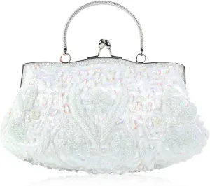 Evening Clutch Bag for Women Vintage Beaded Sequin Handbag Bridal Wedding Purse
