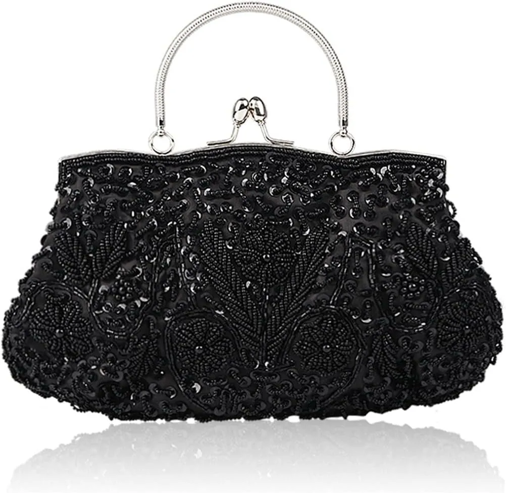 Evening Clutch Bag for Women Vintage Beaded Sequin Handbag Bridal Wedding Purse