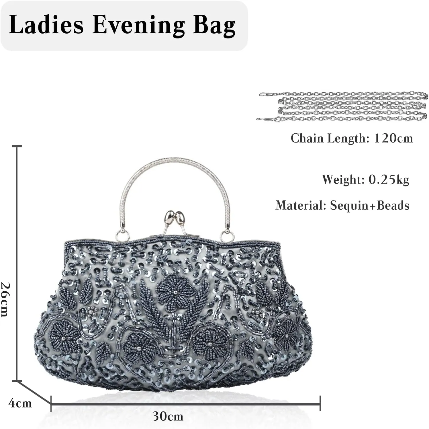 Evening Clutch Bag for Women Vintage Beaded Sequin Handbag Bridal Wedding Purse