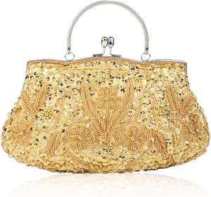 Evening Clutch Bag for Women Vintage Beaded Sequin Handbag Bridal Wedding Purse