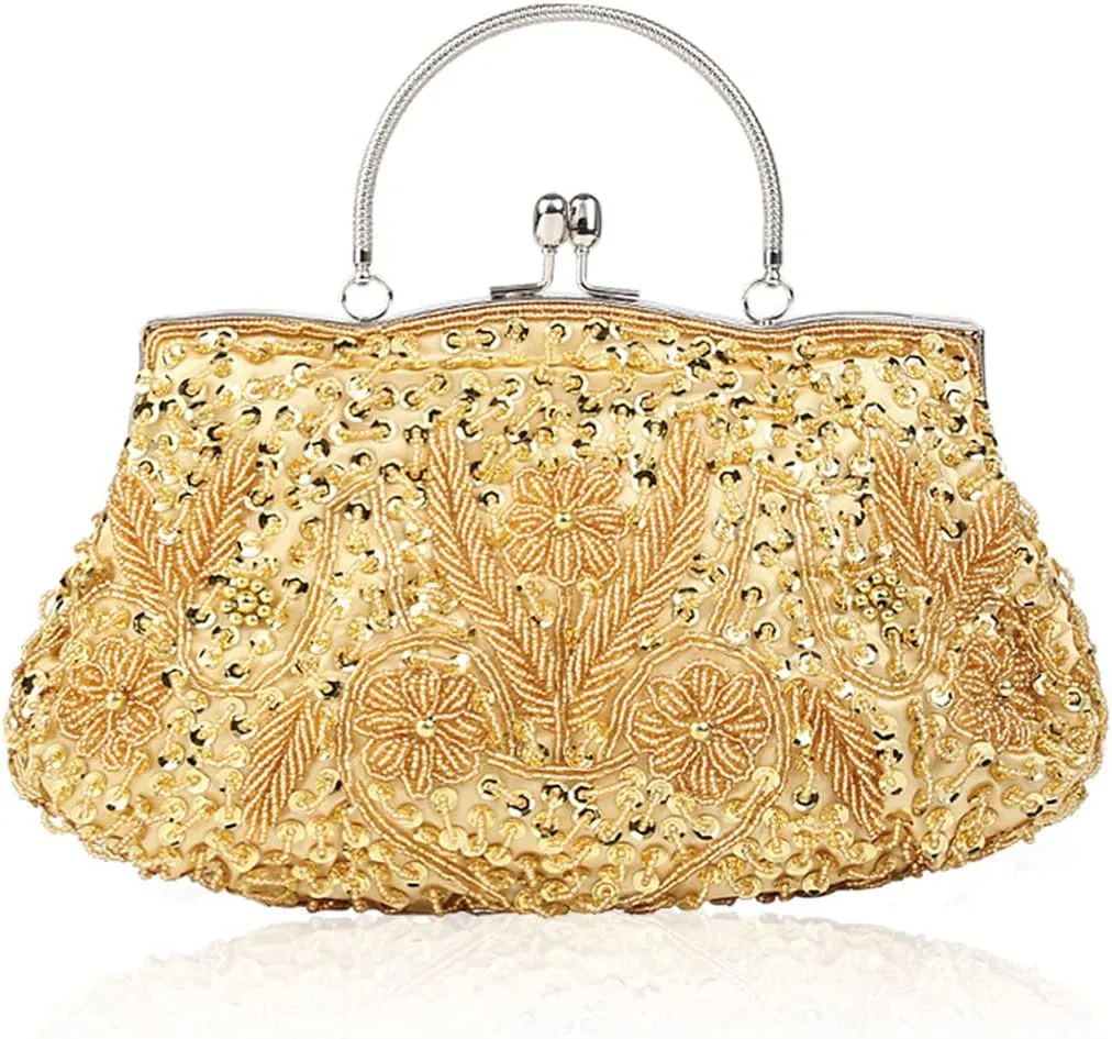 Evening Clutch Bag for Women Vintage Beaded Sequin Handbag Bridal Wedding Purse