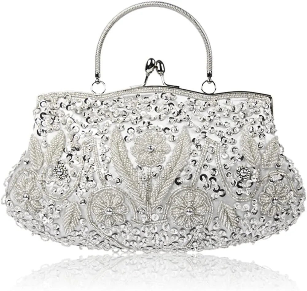 Evening Clutch Bag for Women Vintage Beaded Sequin Handbag Bridal Wedding Purse