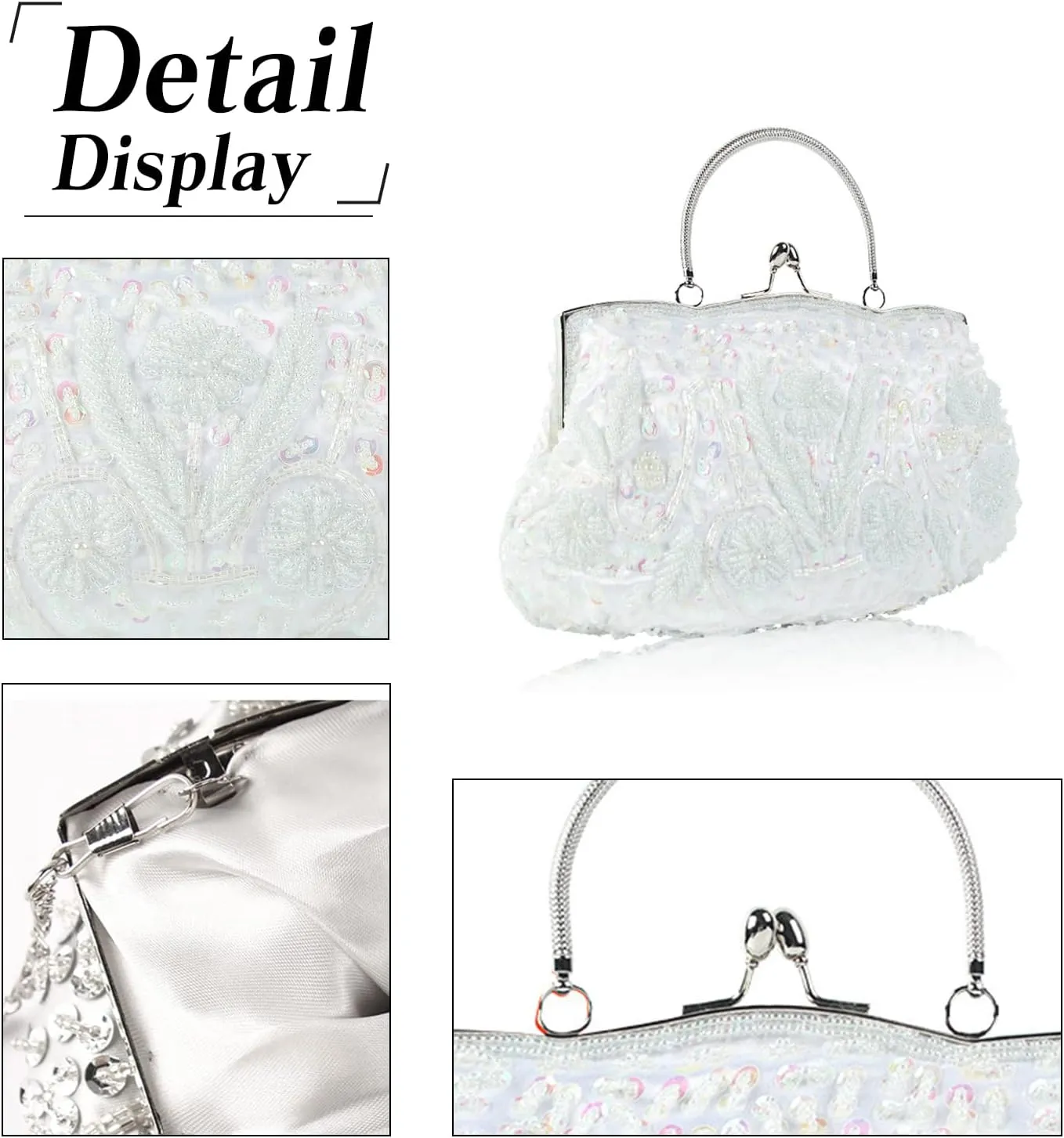 Evening Clutch Bag for Women Vintage Beaded Sequin Handbag Bridal Wedding Purse