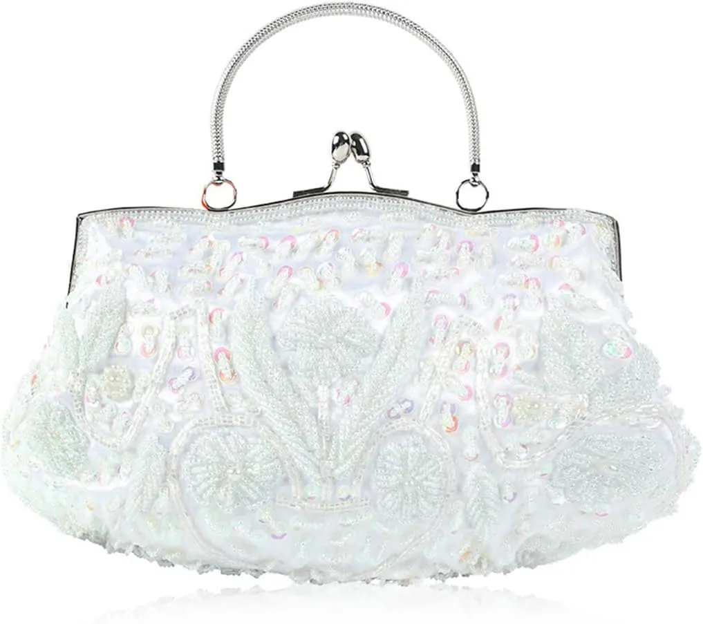 Evening Clutch Bag for Women Vintage Beaded Sequin Handbag Bridal Wedding Purse