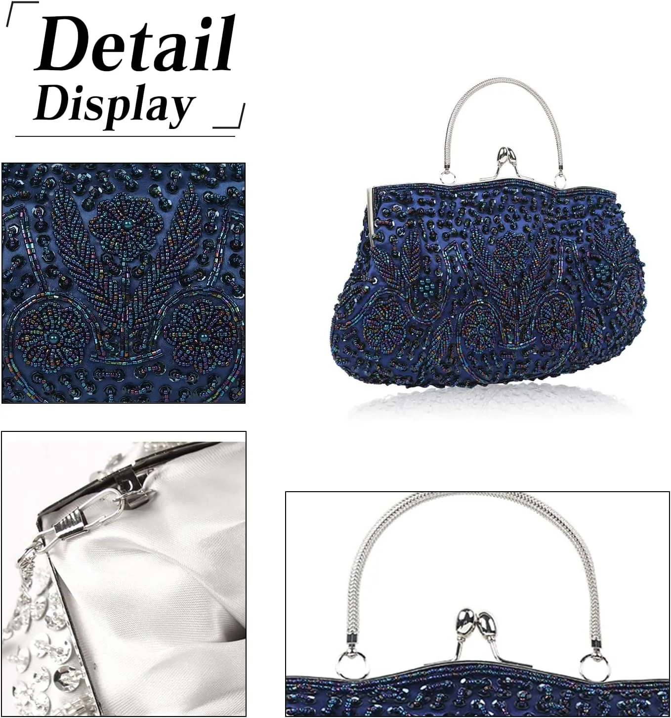 Evening Clutch Bag for Women Vintage Beaded Sequin Handbag Bridal Wedding Purse