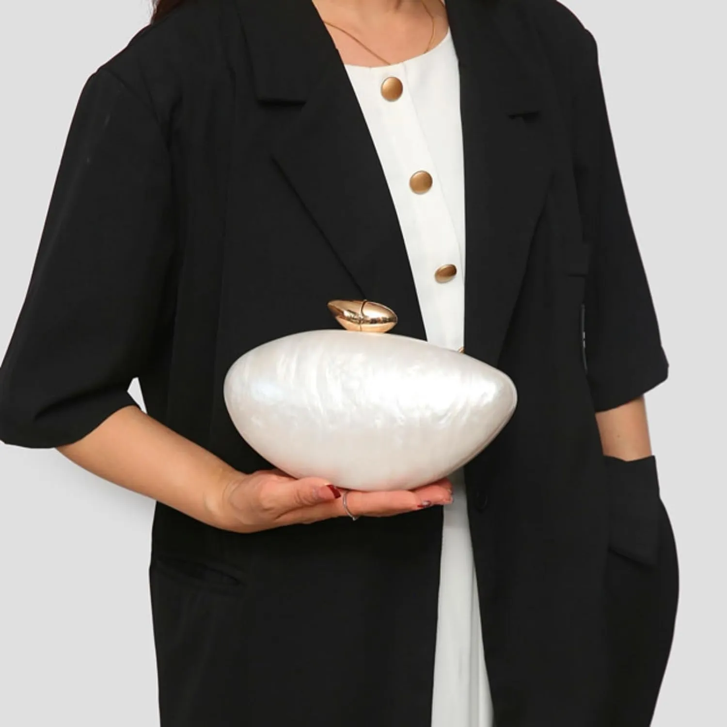Evening Clutch Purse for Women, Trendy Acrylic Shiny Egg Handbag Cute Shell Shape Shoulder Bag Fashion Crossbody Bag