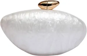 Evening Clutch Purse for Women, Trendy Acrylic Shiny Egg Handbag Cute Shell Shape Shoulder Bag Fashion Crossbody Bag