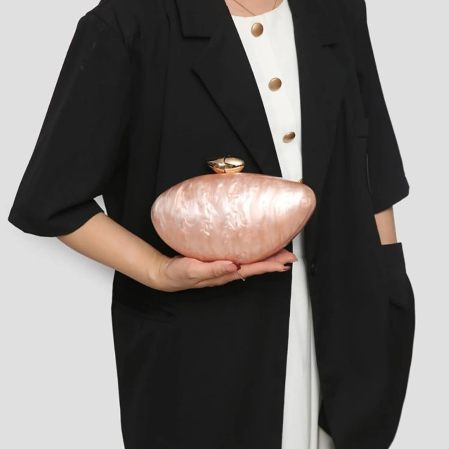 Evening Clutch Purse for Women, Trendy Acrylic Shiny Egg Handbag Cute Shell Shape Shoulder Bag Fashion Crossbody Bag