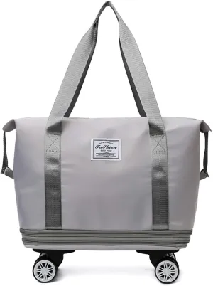 Expandable Carry On Luggage Bag Rolling Duffle Bag with Wheels Foldable Duffle Bag for Travel Weekend Bag for Women (Grey)