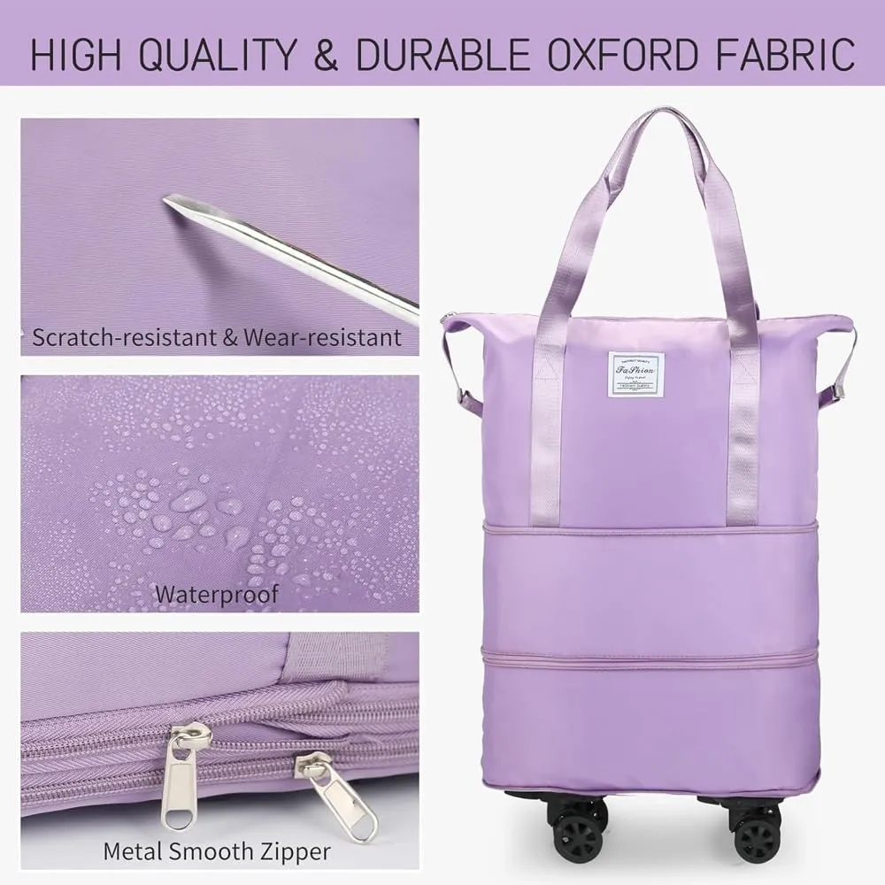 Expandable Carry On Luggage Bag Rolling Duffle Bag with Wheels Foldable Duffle Bag for Travel Weekend Bag for Women (Grey)