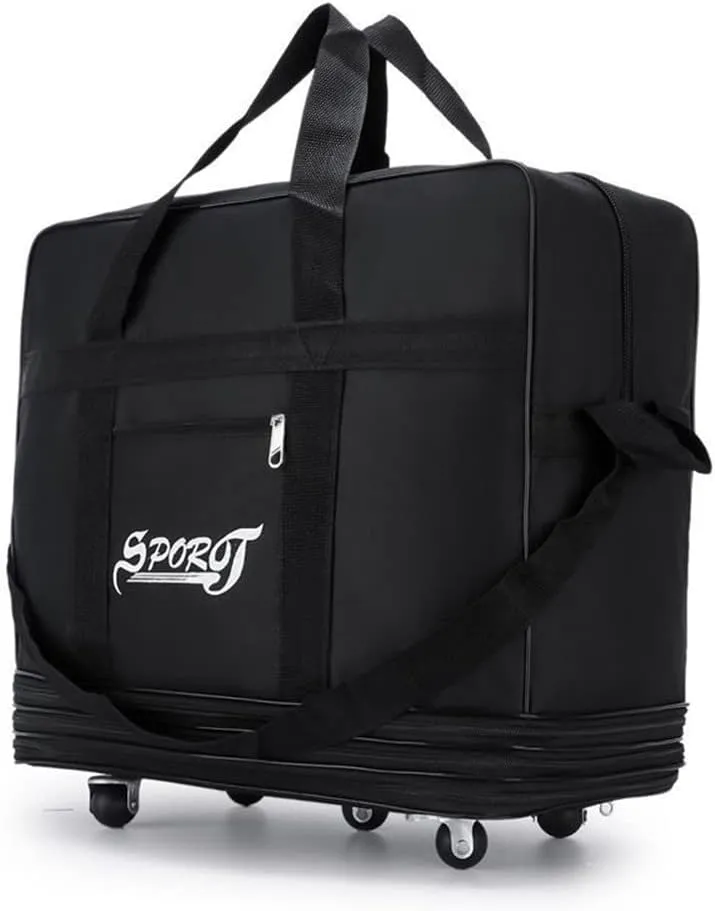Expandable Extra Large Travel Oxford Duffel Bag with Wheels Waterproof Lightweight Traveling Foldable Suitcase (Black, M)