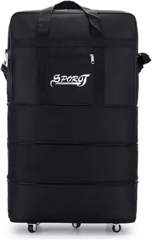 Expandable Extra Large Travel Oxford Duffel Bag with Wheels Waterproof Lightweight Traveling Foldable Suitcase (Black, M)