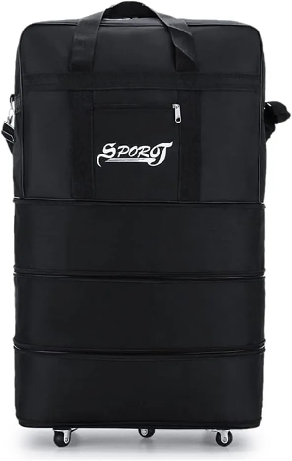 Expandable Extra Large Travel Oxford Duffel Bag with Wheels Waterproof Lightweight Traveling Foldable Suitcase (Black, M)