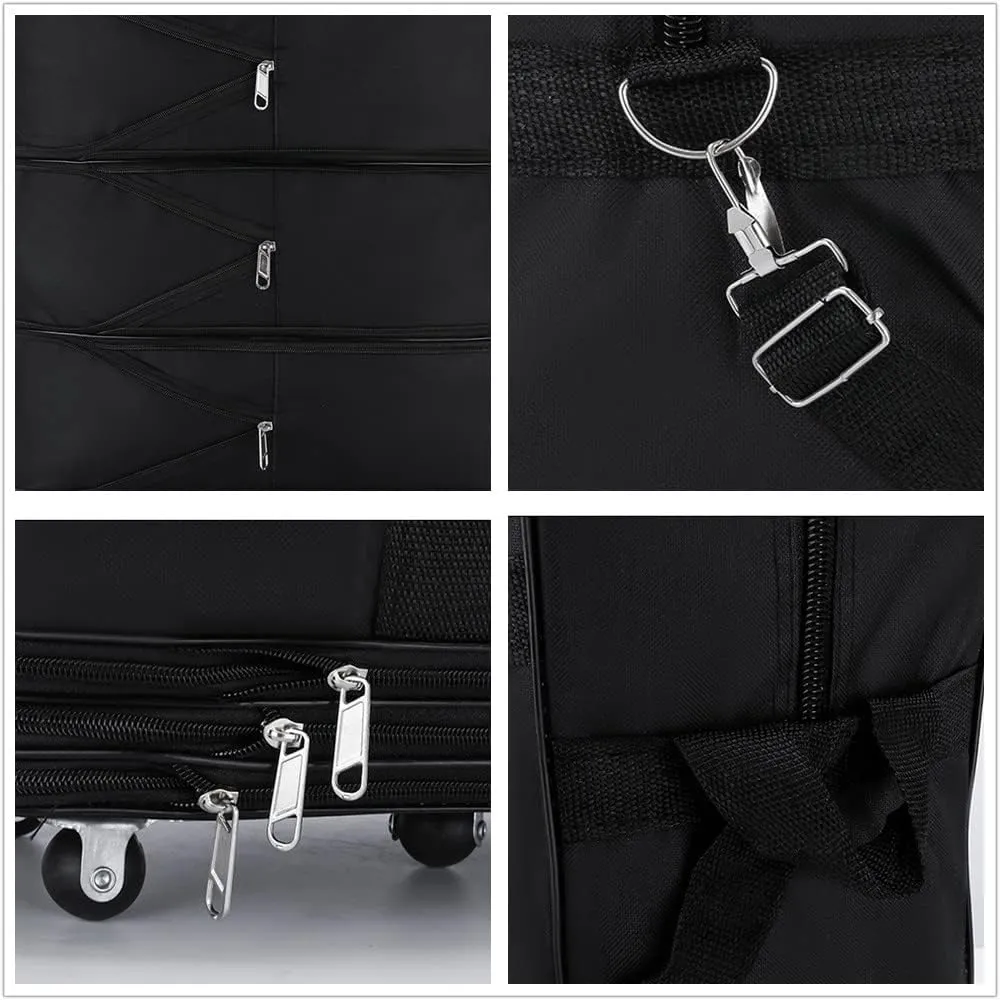 Expandable Extra Large Travel Oxford Duffel Bag with Wheels Waterproof Lightweight Traveling Foldable Suitcase (Black, M)