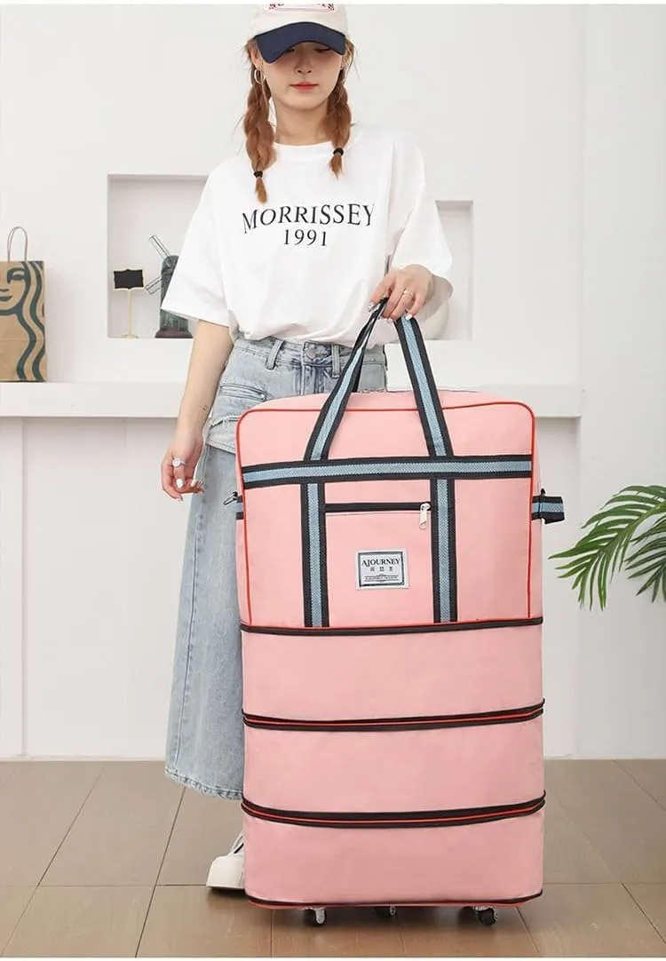 Expandable Extra Large Travel Oxford Duffel Bag with Wheels Waterproof Lightweight Traveling Foldable Suitcase (Blue, L*W: 48 * 25cm, H:42—80cm)