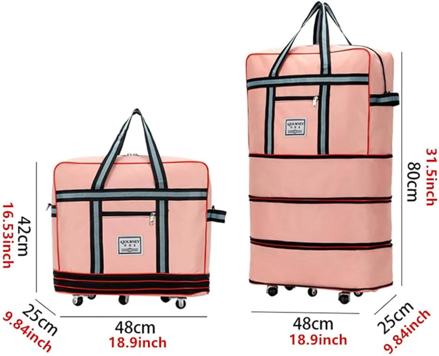 Expandable Extra Large Travel Oxford Duffel Bag with Wheels Waterproof Lightweight Traveling Foldable Suitcase (Blue, L*W: 48 * 25cm, H:42—80cm)