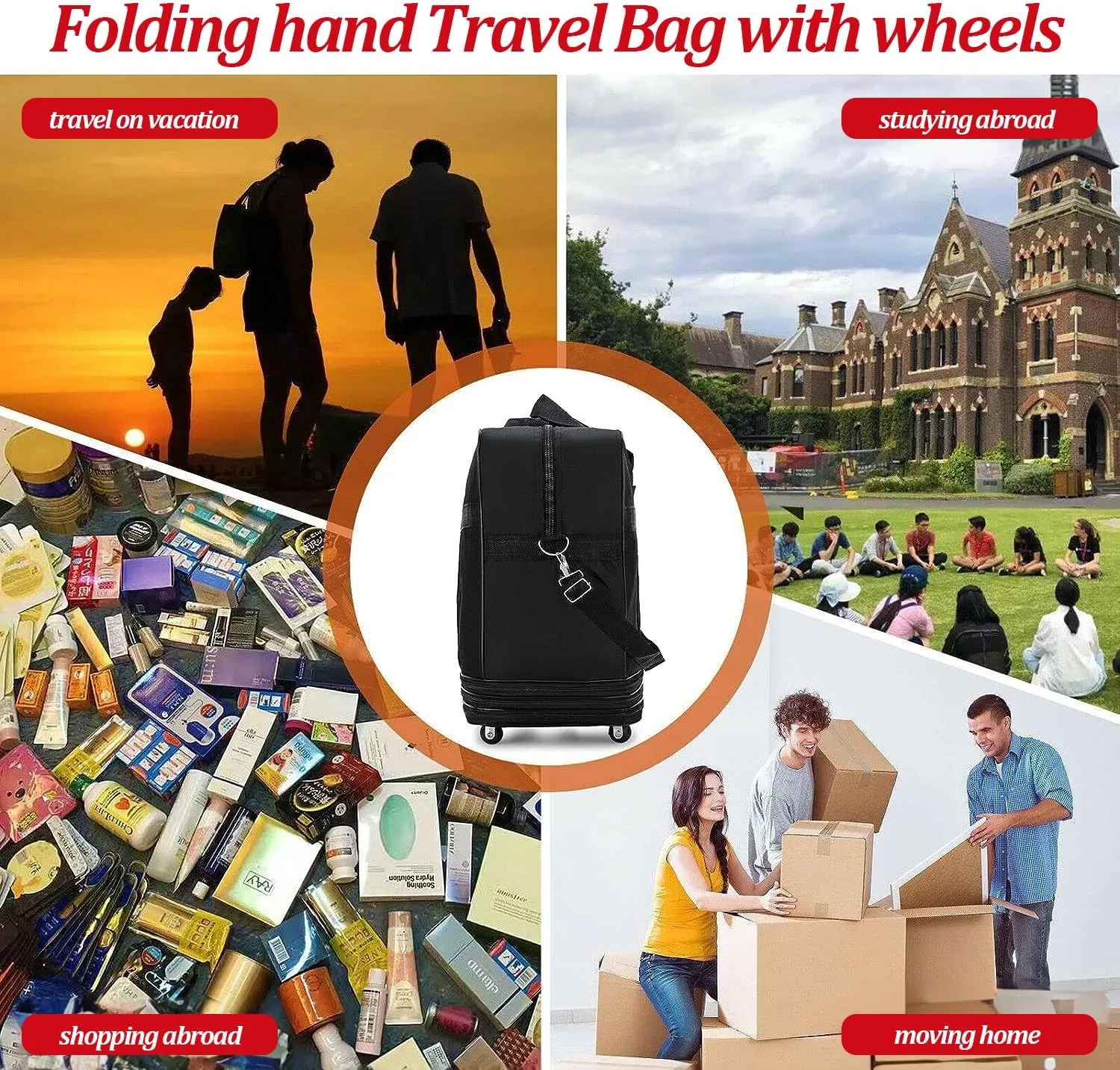 Expandable Rolling Wheeled Duffel Bag - Spinner Suitcase Luggage for Travel, Large Capacity Weekend Bag for Men & Women, 30 Inch, Waterproof, Lightweight, Foldable, Camo