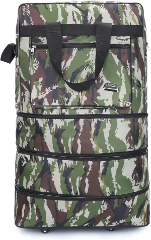 Expandable Rolling Wheeled Duffel Bag - Spinner Suitcase Luggage for Travel, Large Capacity Weekend Bag for Men & Women, 30 Inch, Waterproof, Lightweight, Foldable, Camo