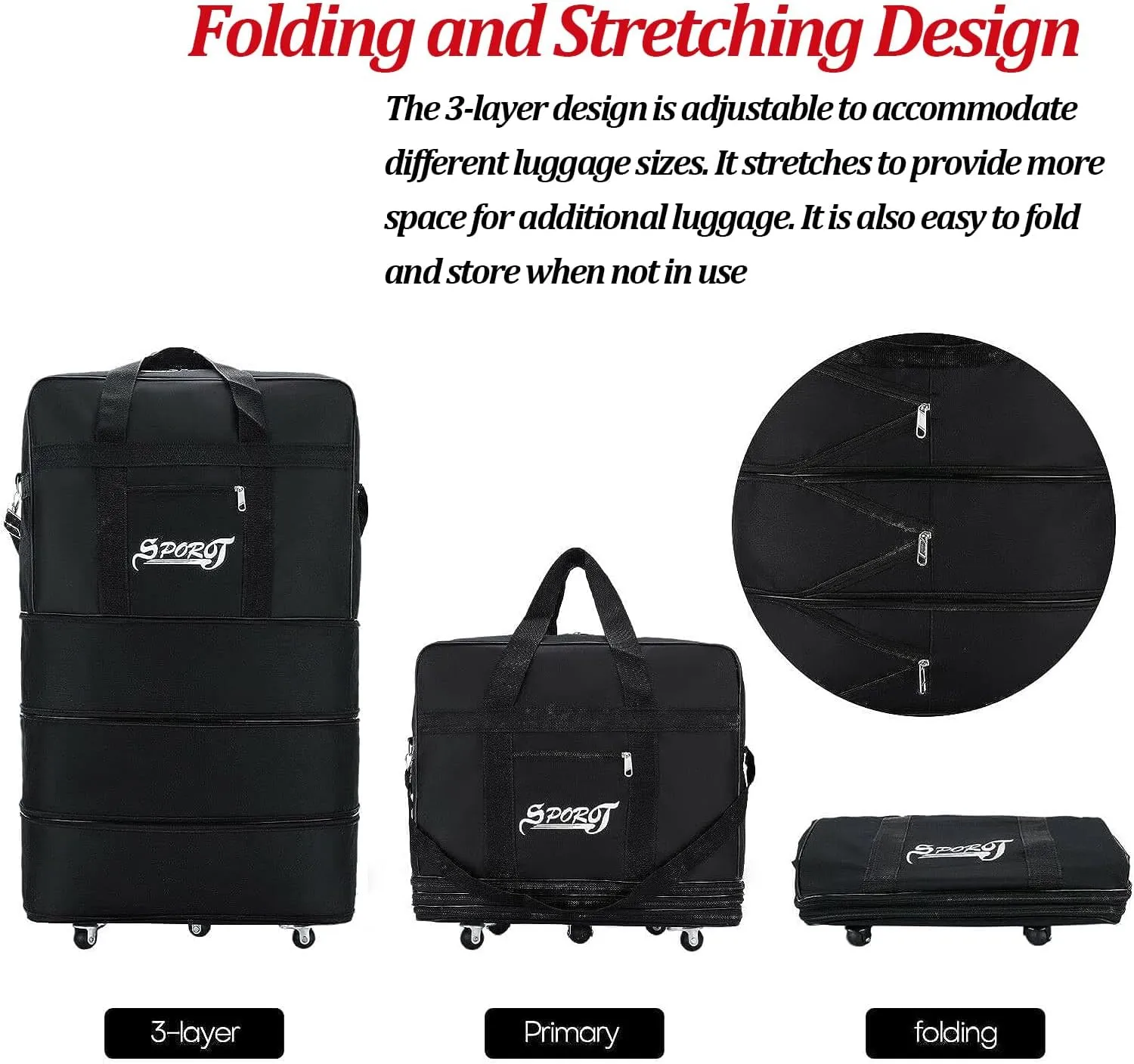 Expandable Rolling Wheeled Duffel Bag - Spinner Suitcase Luggage for Travel, Large Capacity Weekend Bag for Men & Women, 30 Inch, Waterproof, Lightweight, Foldable, Camo