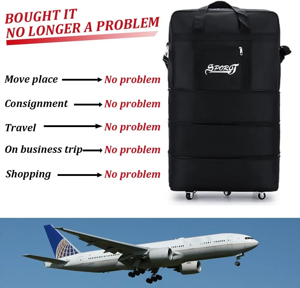 Expandable Rolling Wheeled Duffel Bag - Spinner Suitcase Luggage for Travel, Large Capacity Weekend Bag for Men & Women, 30 Inch, Waterproof, Lightweight, Foldable, Camo