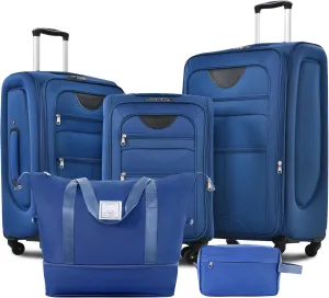 Expandable Softside Luggage 3 Piece Set with Duffel Bag, Lightweight, TSA Lock, Navy Blue