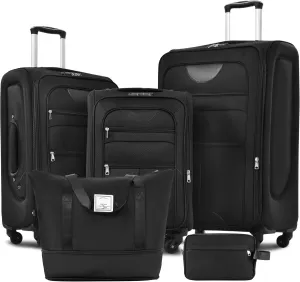 Expandable Softside Luggage Sets, 3 Piece Suitcase with Duffel Bag, Upright Spinner Suitcase Sets, Lightweight Durable Softshell Travel Set TSA Lock, 20"/24"/28", Black