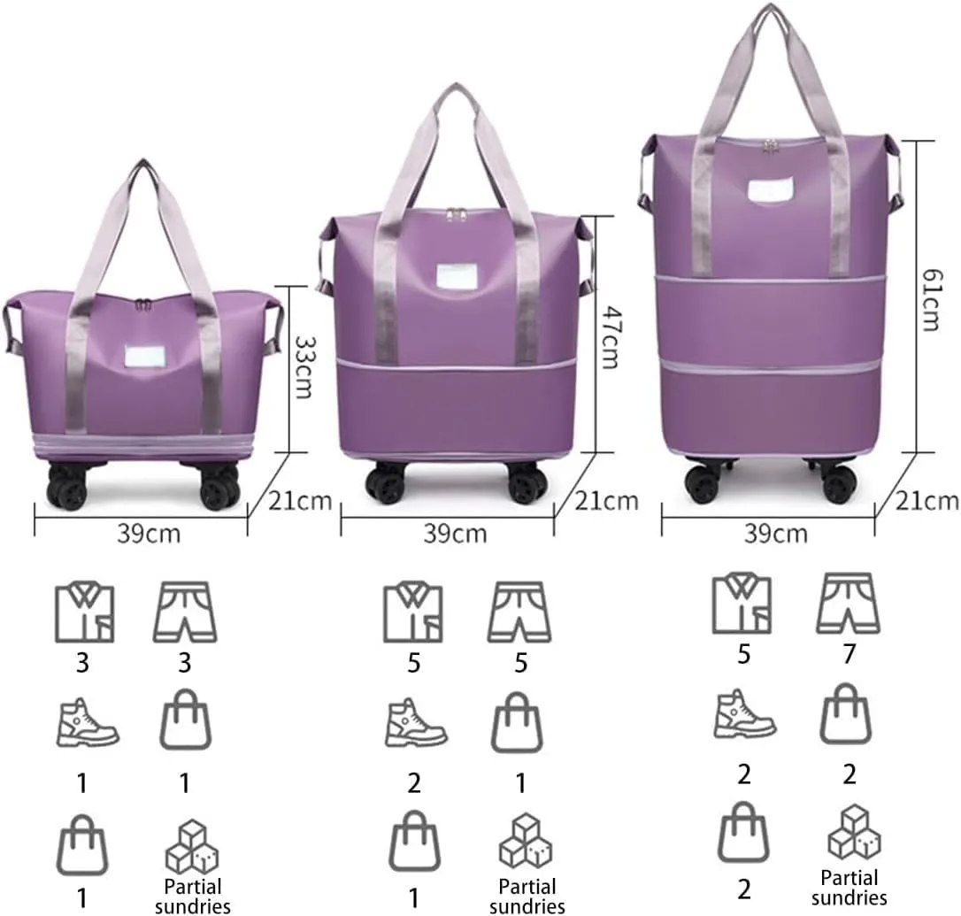 Expandable Travel Duffel Bag with Wheels,Large Rolling Capacity Travel Bag,Detachable Casters Wheeled Weekender Bag for Luggage